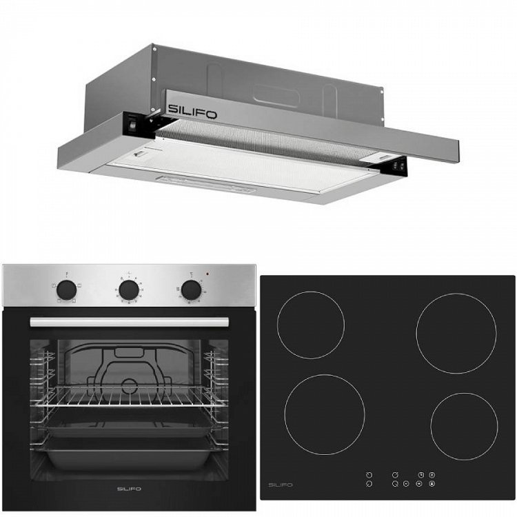 Σετ SILIFO SF6850BOI & SF6821HV4 & SF6663 Φούρνος 83lt, Κεραμική Εστία & Απορροφητήρας 92037 (4 Έτη Εγγύηση)