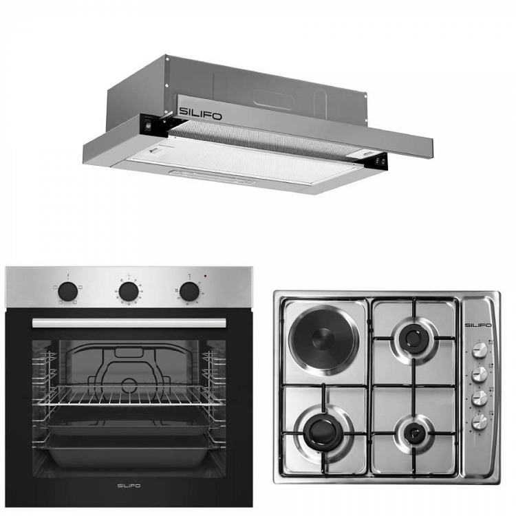 Σετ SILIFO SF6850BOI & SF6100 & SF6663 Φούρνος 83lt, Μικτή Εστία & Απορροφητήρας 92081 (4 Έτη Εγγύηση)