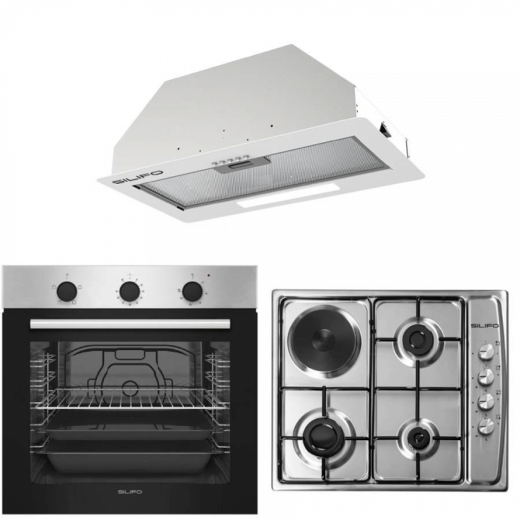 Σετ SILIFO SF6850BOI & SF6100 & SF6615 Φούρνος 83lt, Μικτή Εστία & Μηχανισμός Απορρόφησης 92083 (4 Έτη Εγγύηση)